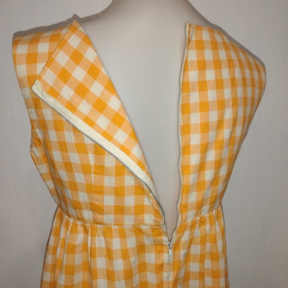 TANGERINE GINGHAM COTTON HANDMADE EMPIRE DRESS - Picture 4 of 9